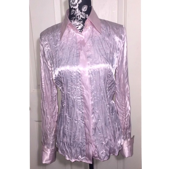 Moda International Pale Pink Crinkle Button Shirt - Picture 2 of 8
